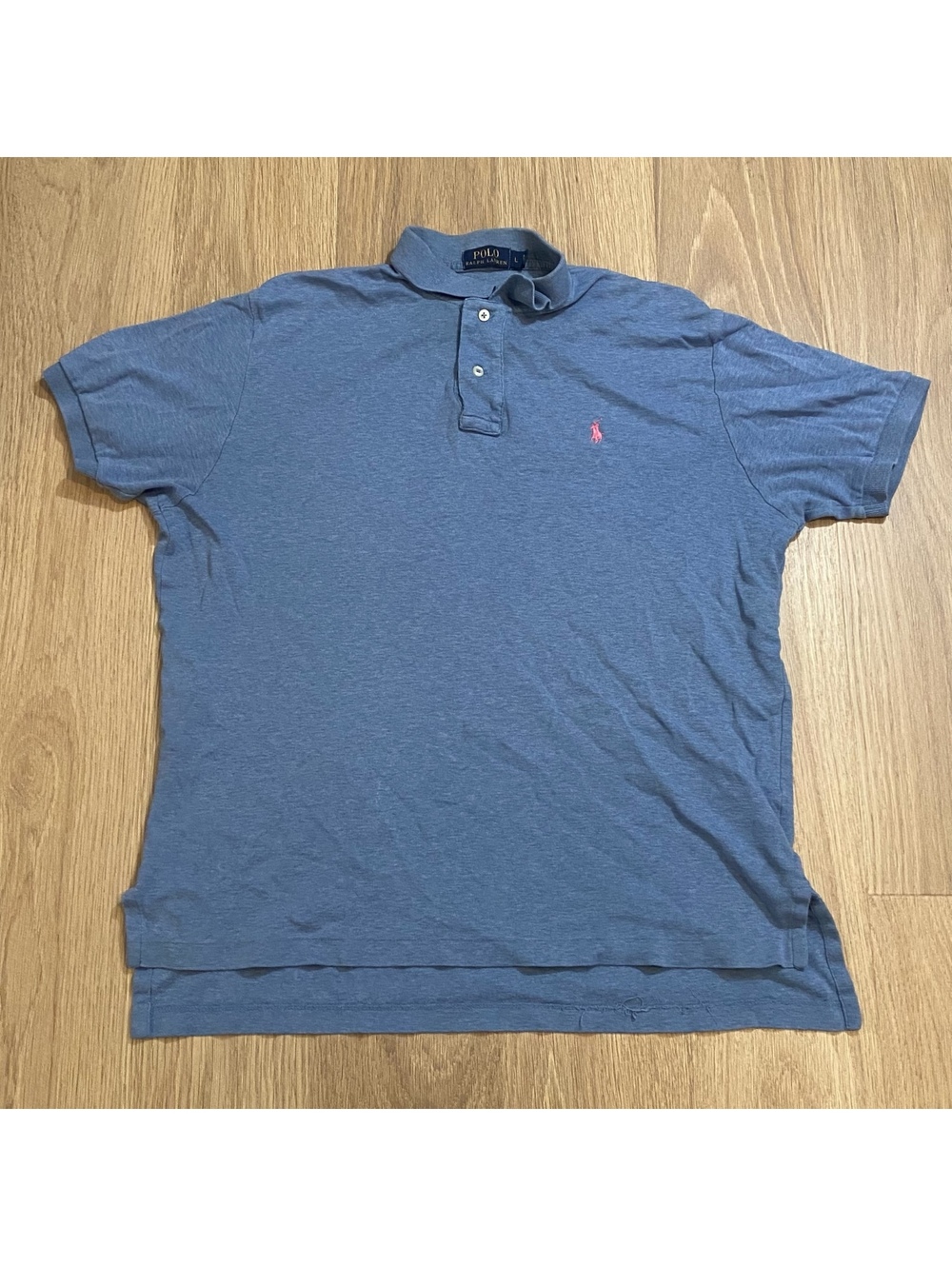 Polo Ralph Lauren Blue Cotton Polo Shirt with Pink Embroidered Logo Size Large